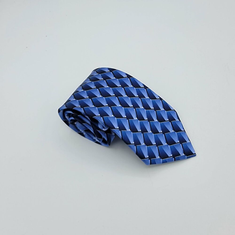 John Bartlett Statements 100% Silk Blue Black Geometric Men's Tie Size 57 x 3